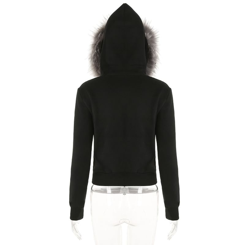 BrickBlack - Jas met capuchon en rits van imitatiebont