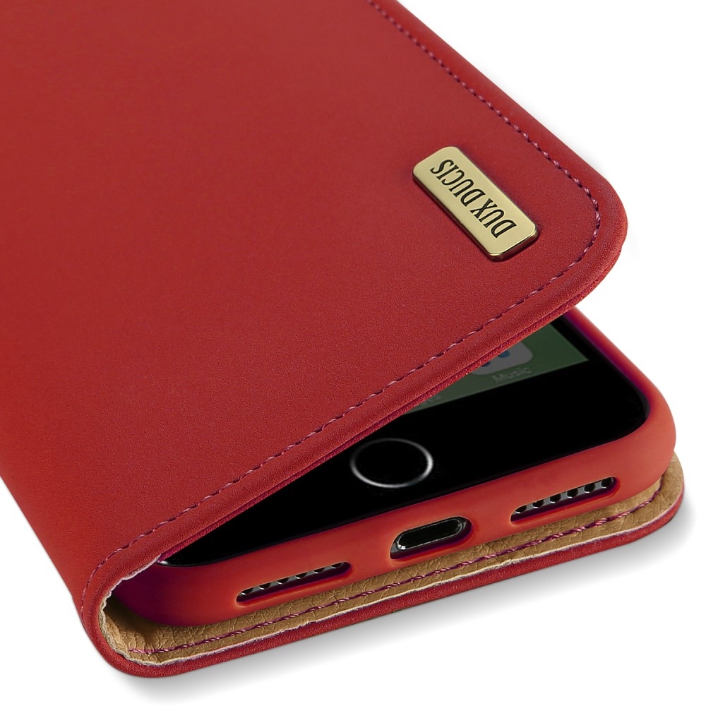 iPhone SE (2022/2020) / 8 / 7 Flip Wallet Cover Echtleder Tasche Wish Series - Rot