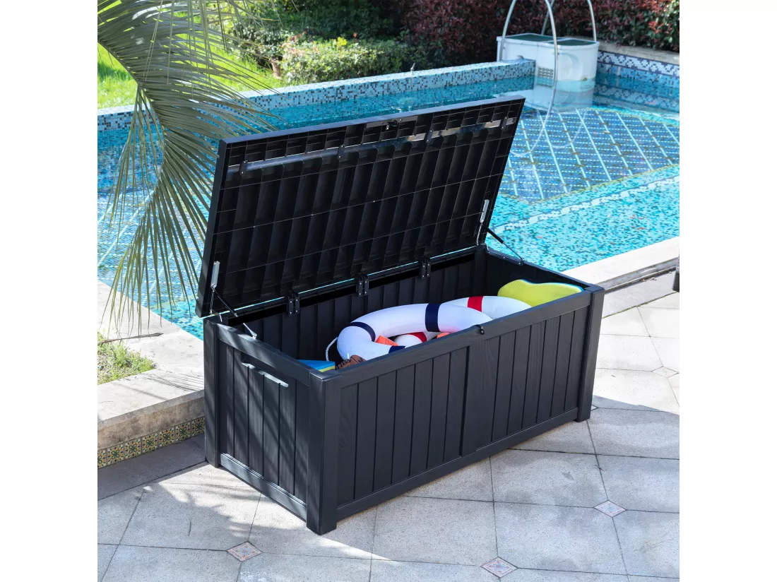 YITAHOME 460L Coffre de Rangement Exterieur - Coffre de Jardin - en Resine avec Poignées Latérales pour Terrasse Balcon, Noir