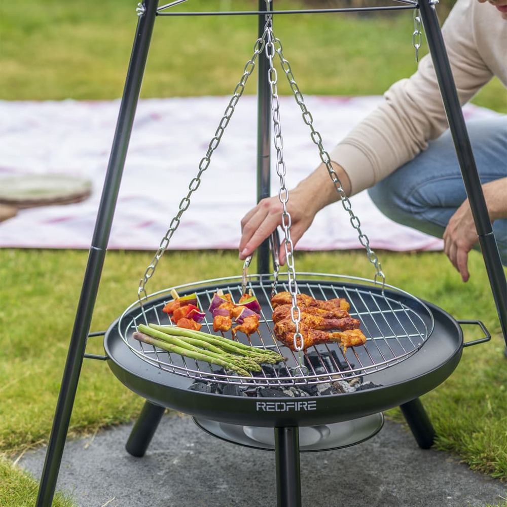 Barbecue de jardin avec trépied et bol à feu 50 cm noir