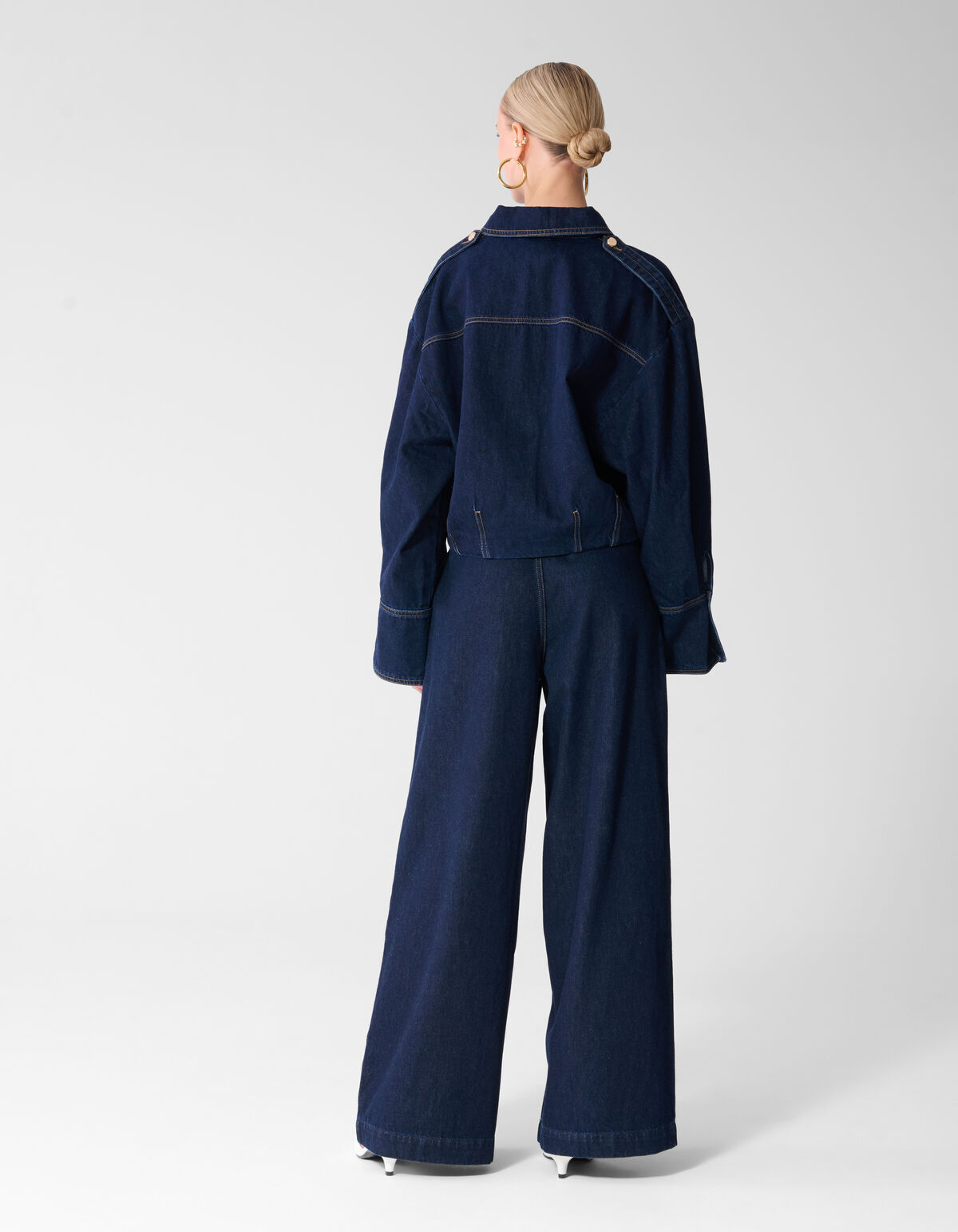 Pleated Button Wide Leg Fit Jeans Donkerblauw