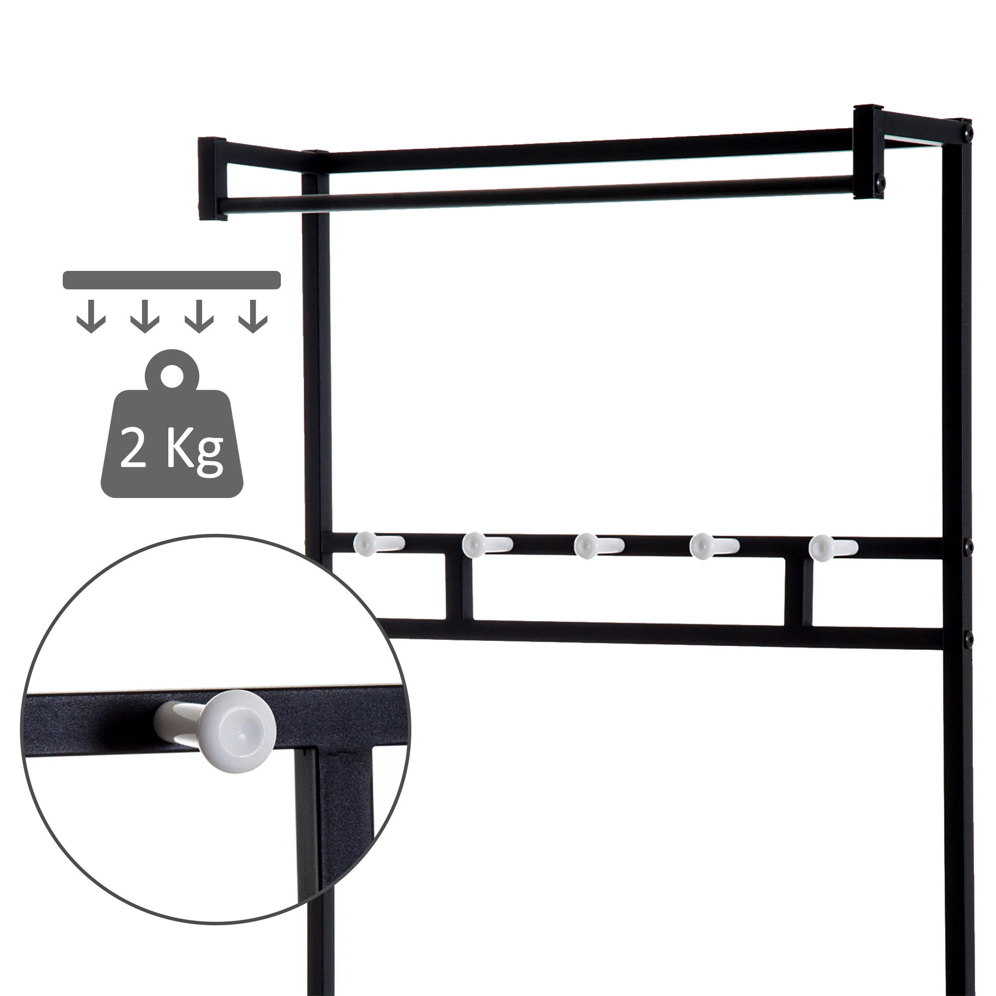 HOMCOM Garderobenbank mit 2 Schuhablagen schwarz, braun 72,5 x 35 x 180 cm (BxTxH)