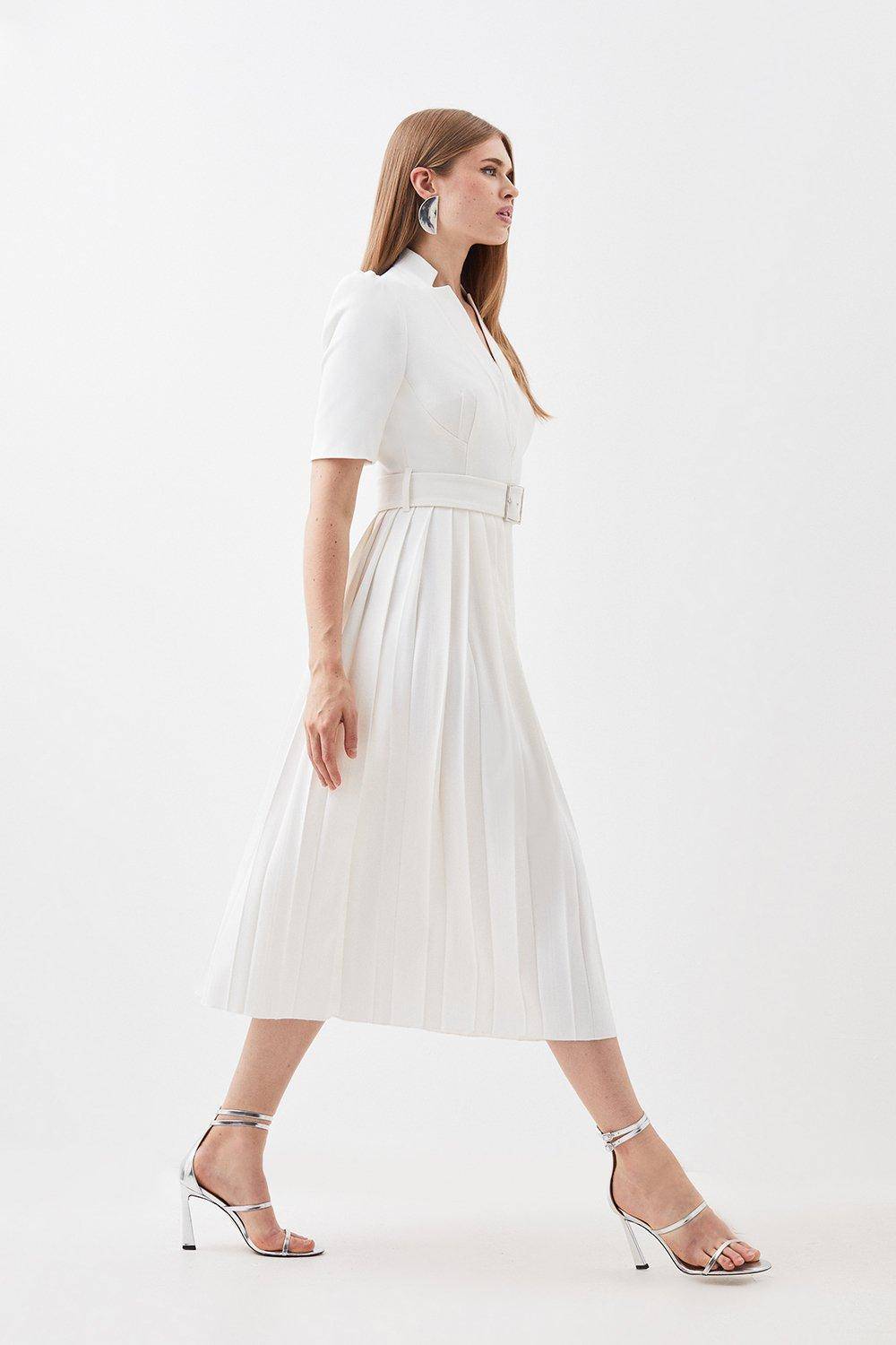 KarenMillen Petite Tailored Structured Crepe Forever Pleat Midi Dress