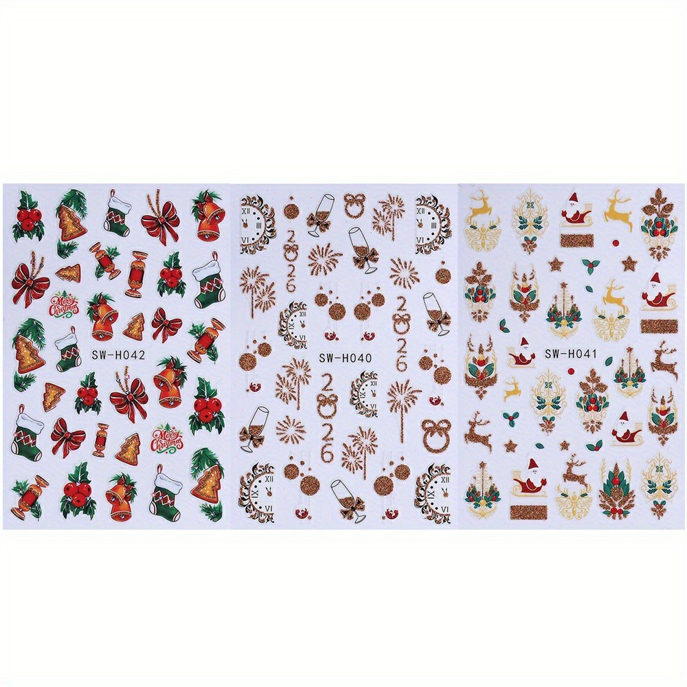 (105-tlg. Set) Nagel Sticker Nail Art Tattoo Selbstklebende Aufkleber Weihnachten / Silvester - Bunt