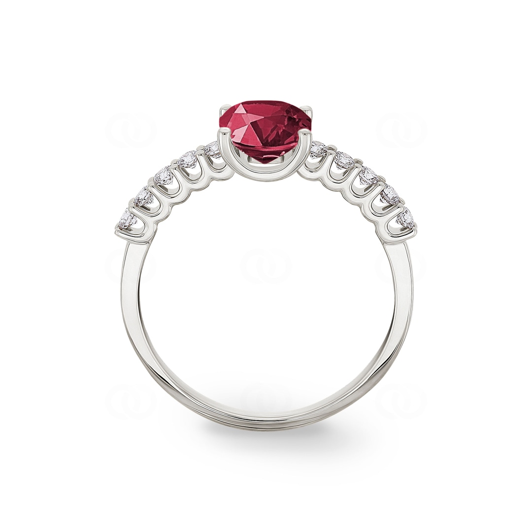Pavé Solitärring 750/18 K Weissgold mit Rubin & Diamanten 0.25 ct H/si
