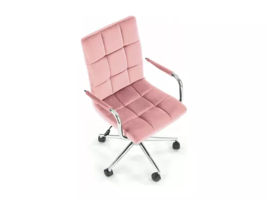 Siège de bureau enfant en velours rose avec structure en métal chromé MAC