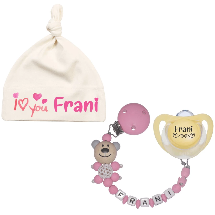 Schnullireich Geschenkset mit Namen I Love You (6-18 Mon) Mädchen Rosa
