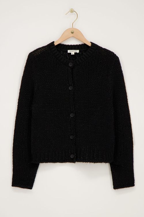 Zwart grof gebreid vest met lurex