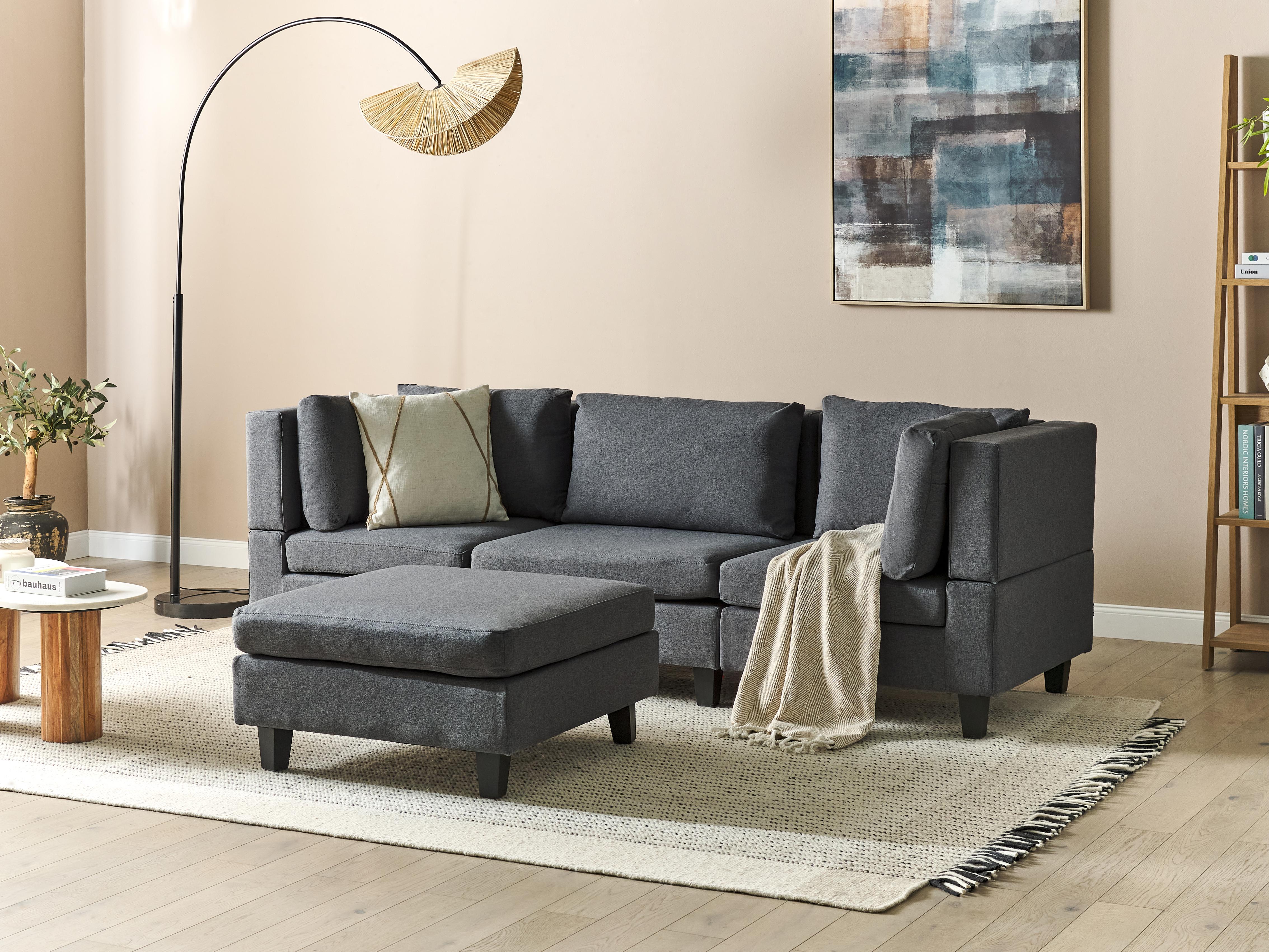 Modulaire bank 3-zits UNSTAD Stof Donkergrijs met ottomaan