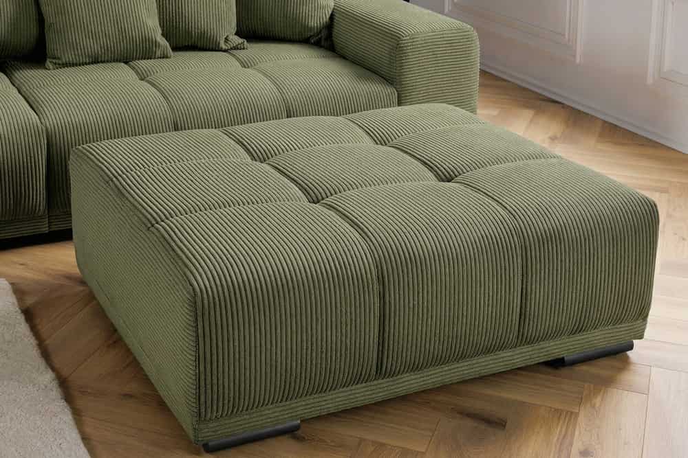 Moderner Hocker ELEGANCIA 110cm grün Cord mit Ziersteppung