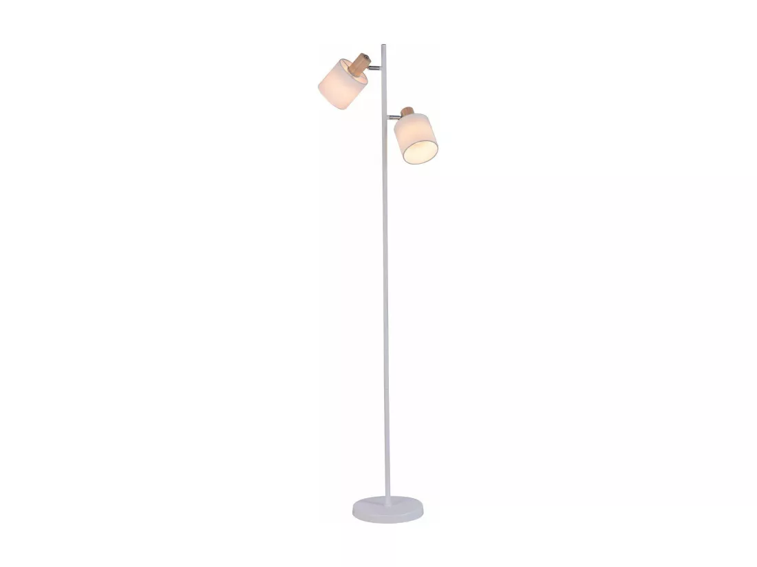 NETTLIFE Lampadaire salon 2 ampoules E14 abat-jour tissu blanc vintage 145cm lampadaire