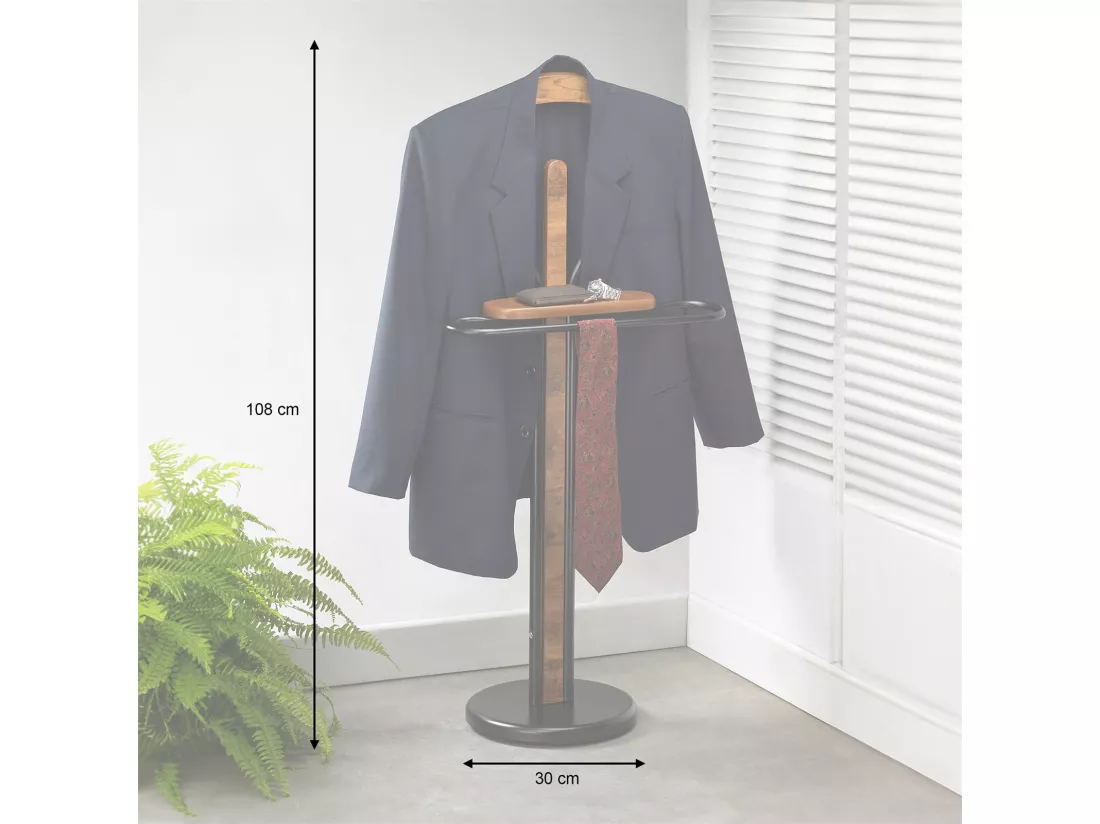 Valet de chambre FABIO chevalet de nuit portant pour vêtements, structure en métal laqué et finition en MDF effet vieux bois
