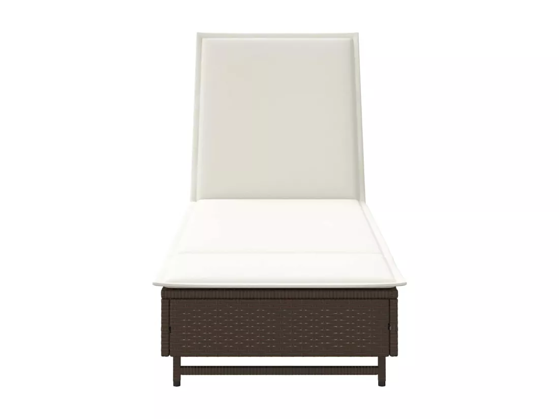 Chaise longue avec roues et coussin marron résine tressée