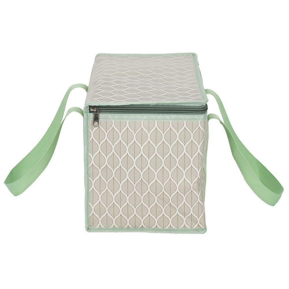 Sac à repas isotherme beige et vert L.28xl.18xH.21 cm