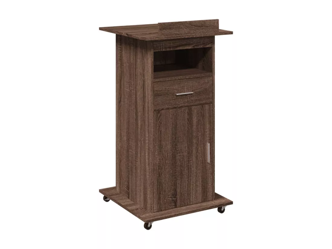 Pupitre et roues et tiroir chêne marron bois d'ingénierie