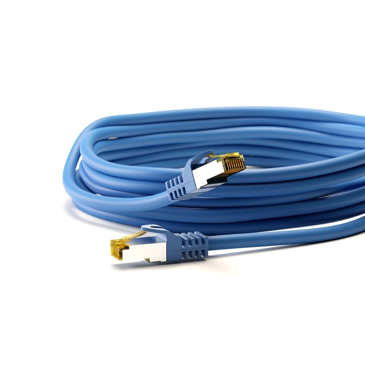 RJ45 patchkabel S/FTP (PiMF), 500 MHz, med CAT 7 råkabel, Blå, 0,5 m