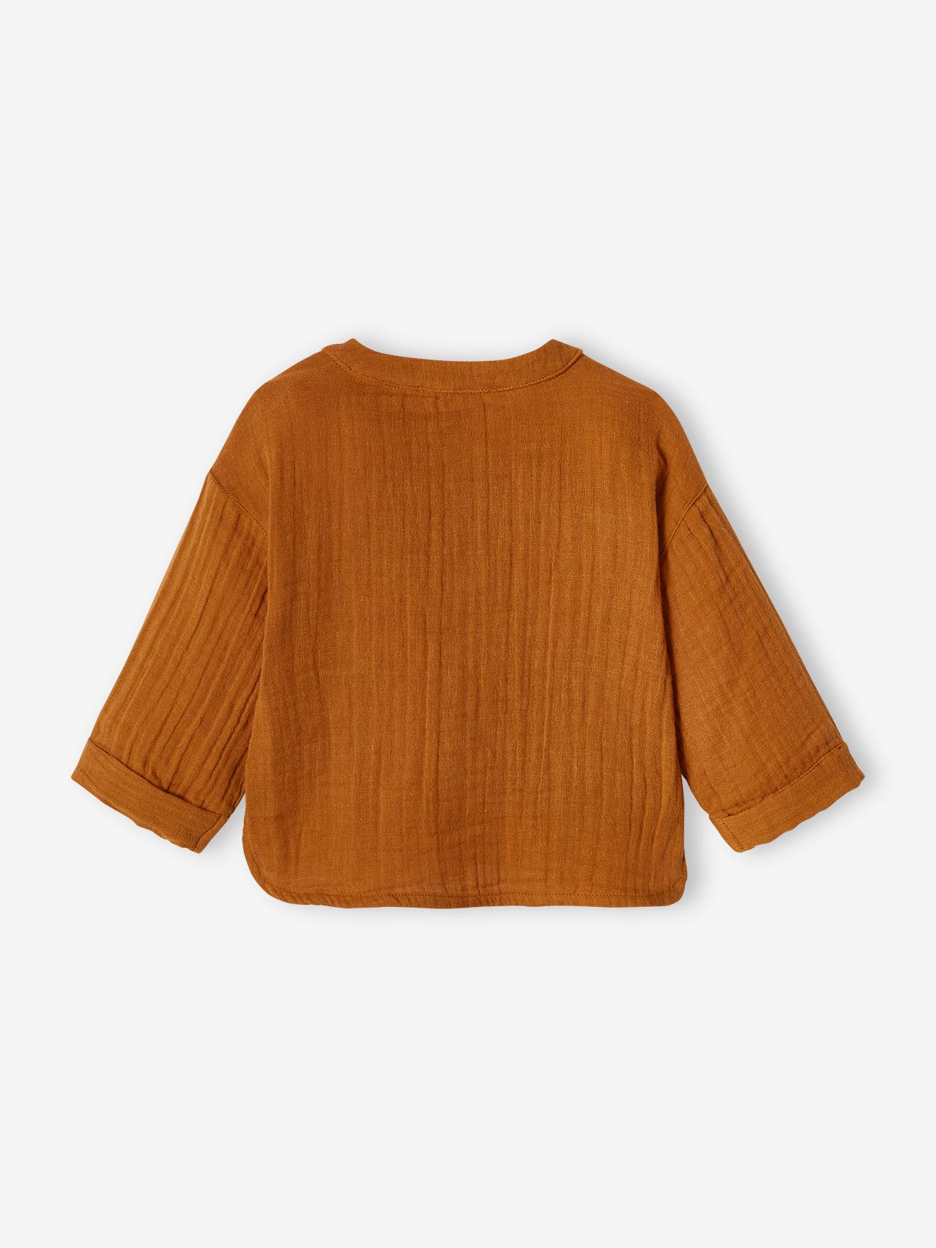 Camisa de algodão chiffon personalizável com gola mandarim para bebê.