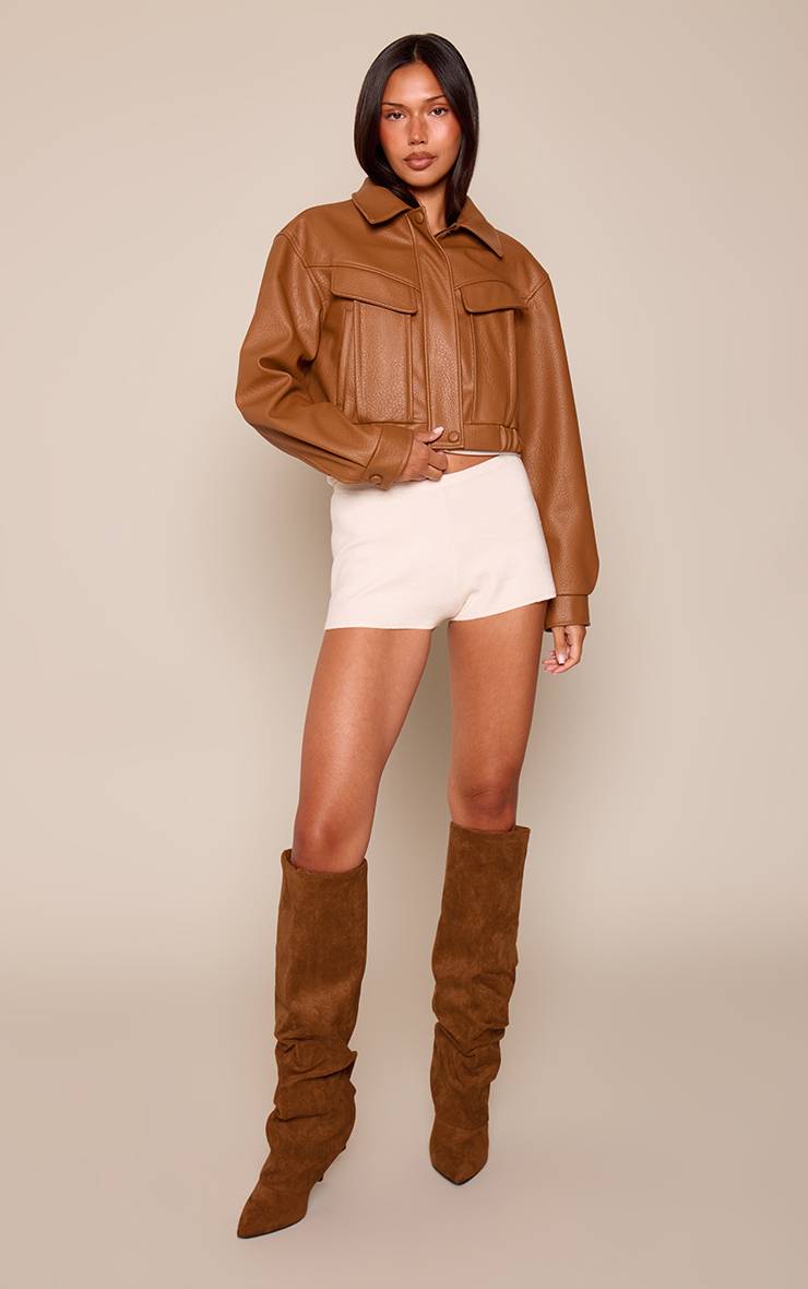 Marron Bottes Hautes À Revers Plissées En Synthétique