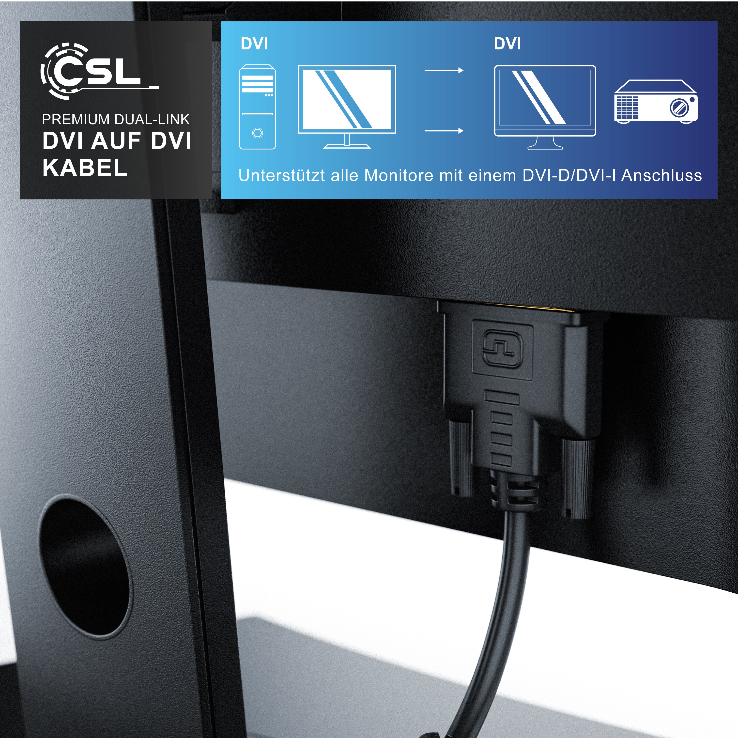 CSL DVI-D (DL) Video-Kabel, Monitor Verbindungskabel Dual-Link 24+1 Auflösung bis 2560x1600 - 1,5m