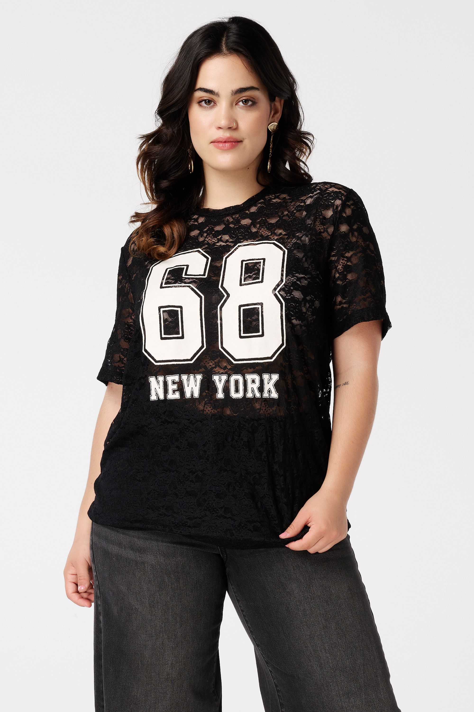 Sportief T-shirt van kant Zwart