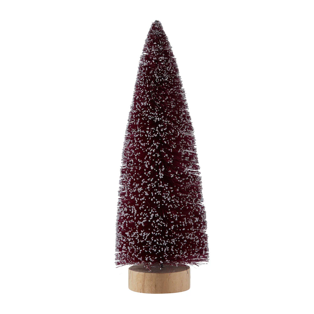 Bahne Interior  Juletræ børstet, bordeaux med sne glitter - H 30 cm.