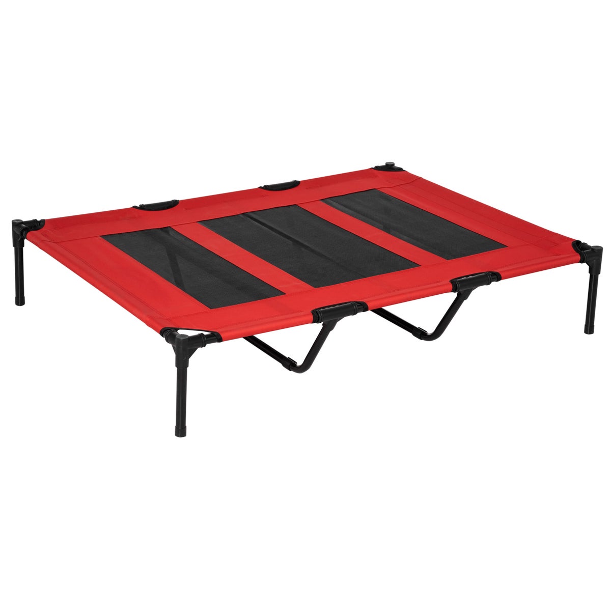 PawHut hondenbed, 122L x 92B x 23H cm, metaal, Oxford, Texteline stof, rood+zwart