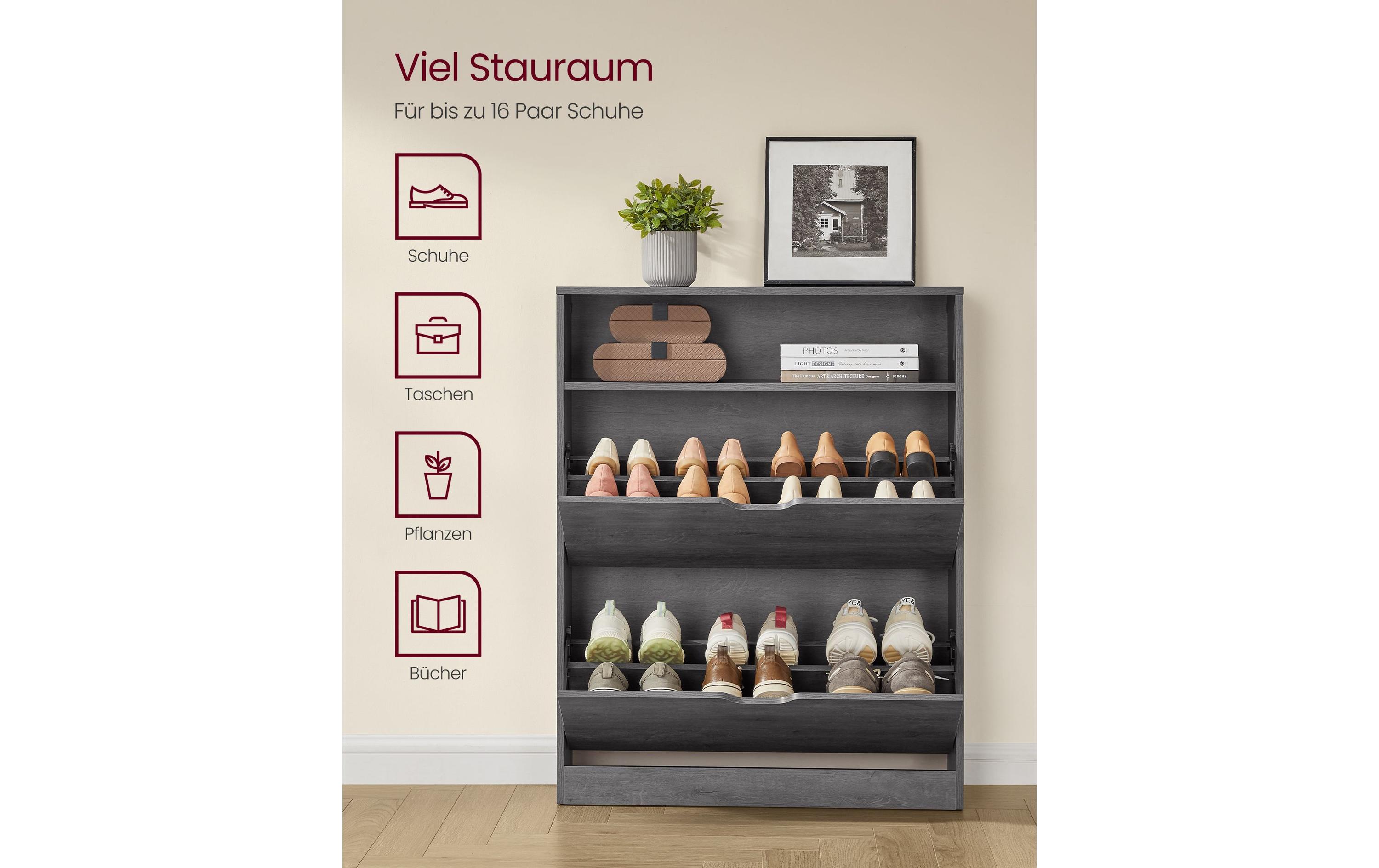 Schuhschrank 80 x 24 x 102 cm, Grau<br>Schuhschrank mit 2 Klappen für 11 bis 16 Schuhen