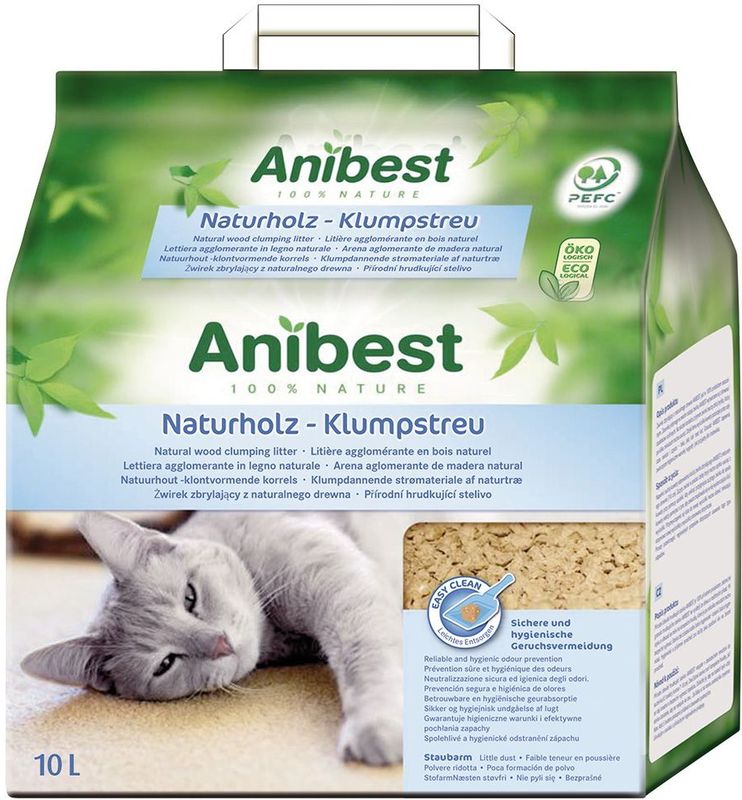 Anibest - Kattenbakvulling - 10 l - Natuurlijk Hout - Klonterend