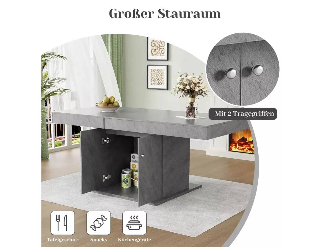 Table à manger extensible - 4 à 8 personnes - avec espace de rangement - panneaux de particules gris - 140/180x80x76cm