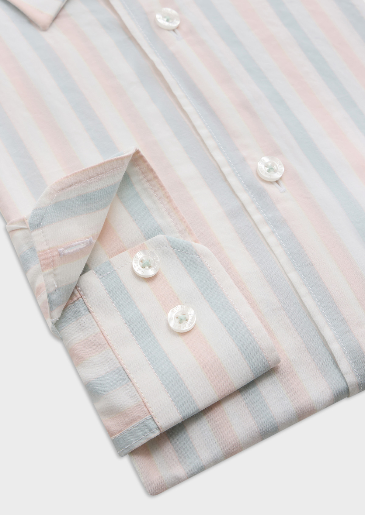 Chemise sport Slim en popeline de coton blanc à rayures rose et bleu