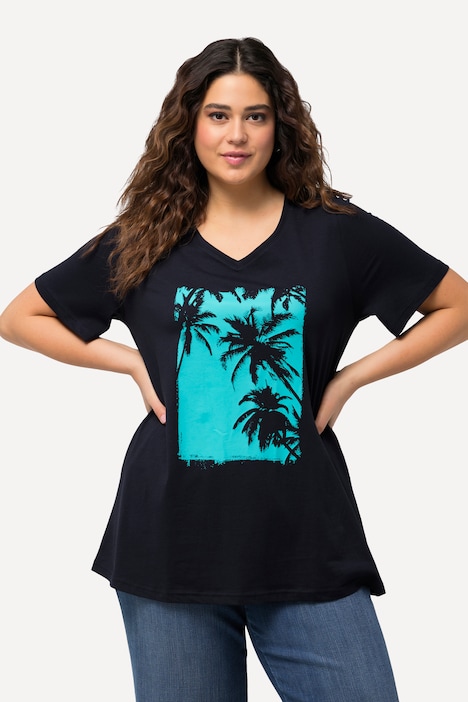 T-Shirt, Palme, A-Linie, V-Ausschnitt, Halbarm