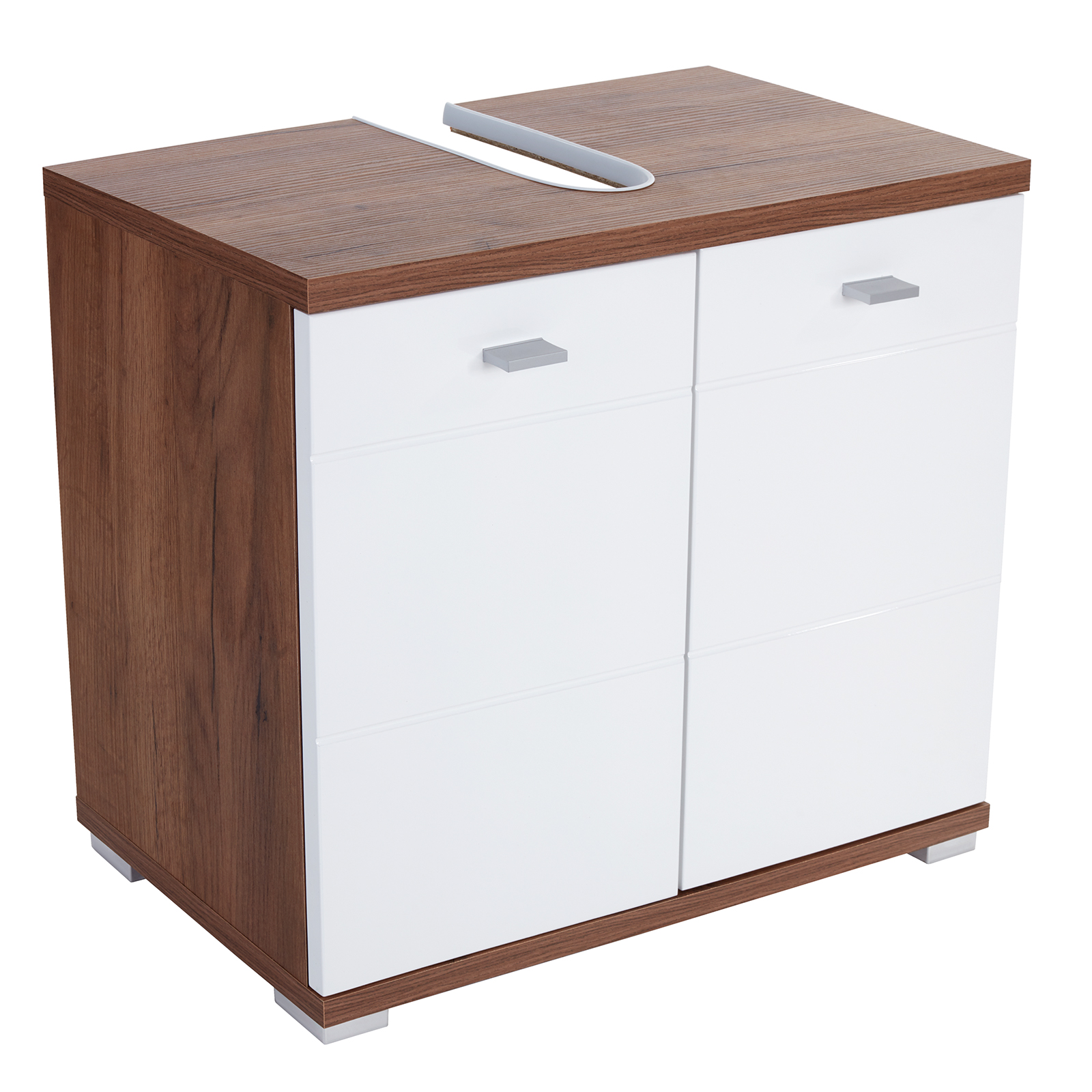 Waschbeckenunterschrank - Eiche Kraft dunkel-weiß Hochglanz - 70 cm