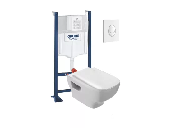 Pack WC suspendu sans bride JACOB DELAFON Struktura + Bati-support GROHE + plaque Start blanc