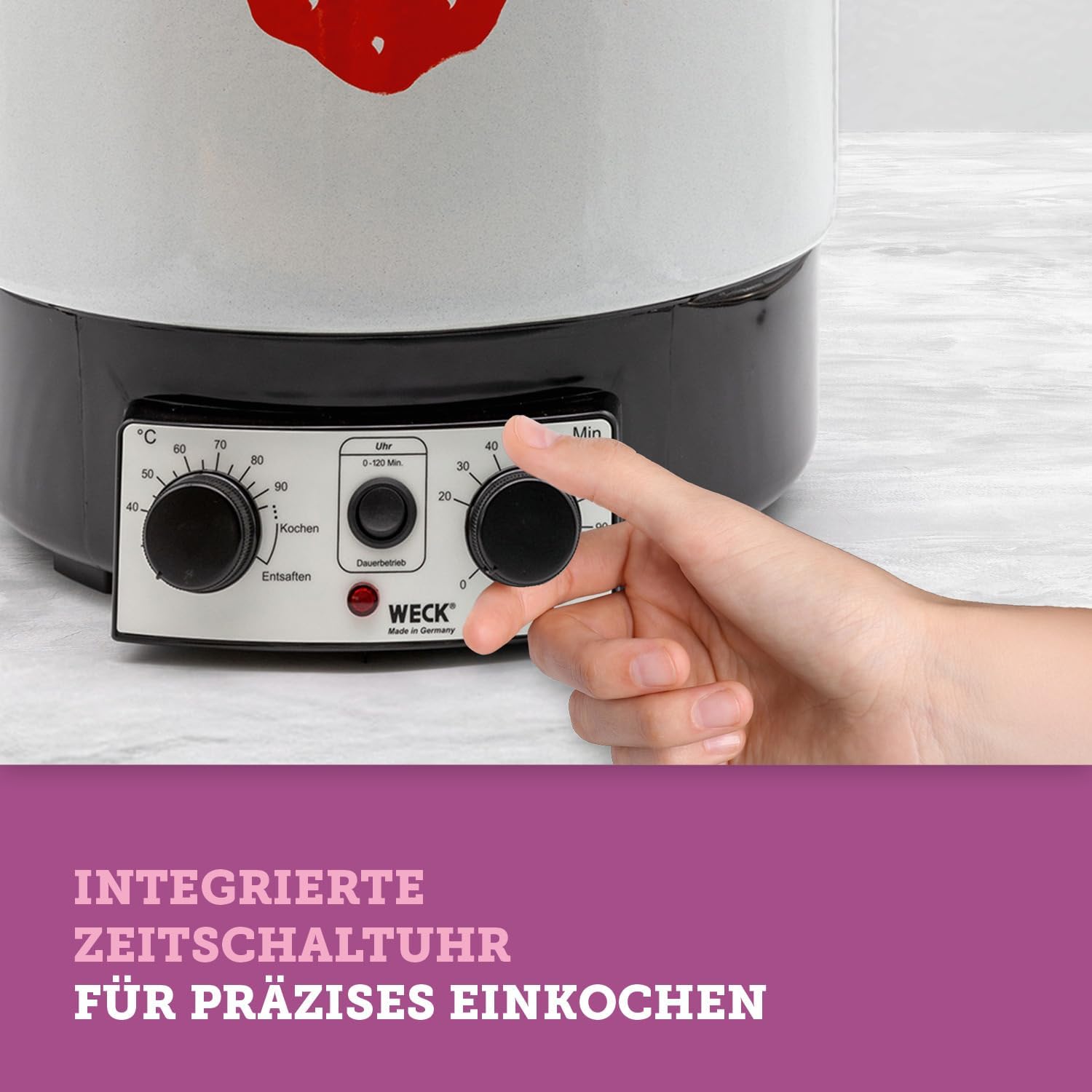 Weck Einkochautomat WAT15 Emaille mit Zeitschaltuhr & Präzisionsthermostat – 29L Einkochtopf, Glühweinkocher, Dampfentsafter, Einweckautomat – Edelstahl, Made in Germany, hochwertig & vielseitig
