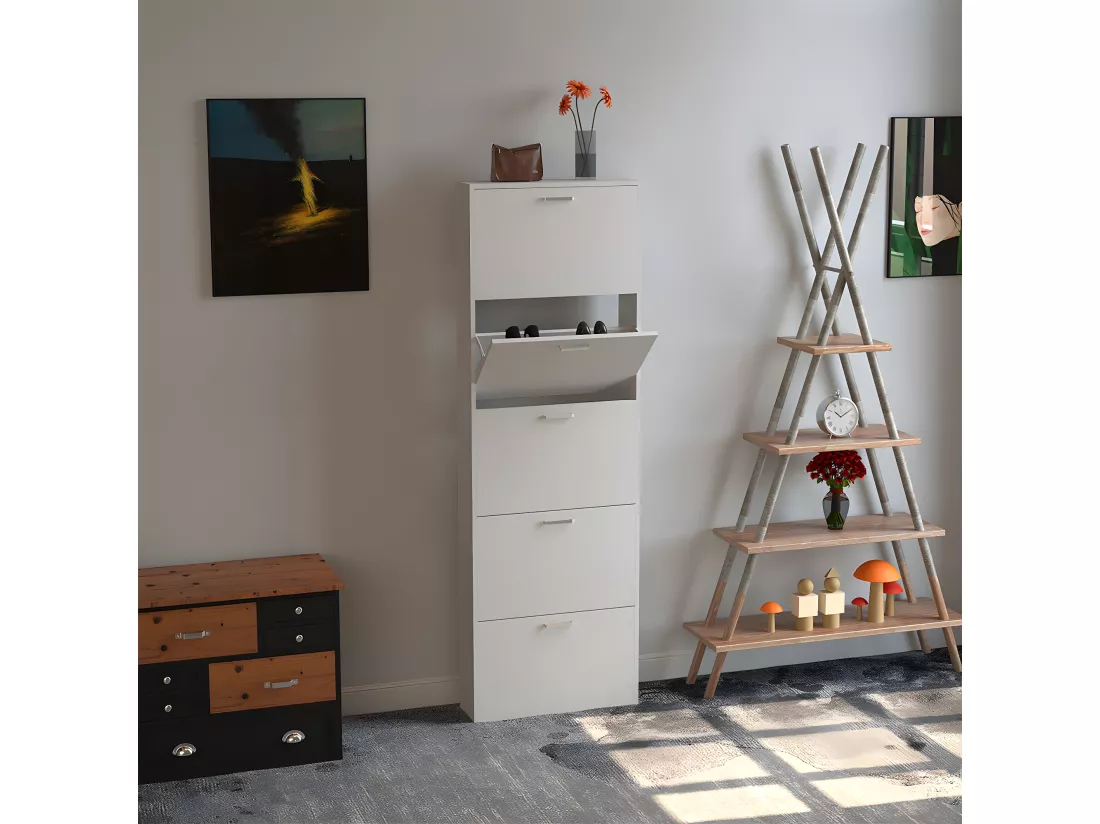 Étagère en bois VCM Kipper Étagère à chaussures Armoire à chaussures Basculement 5 Sulos XL (Blanc)