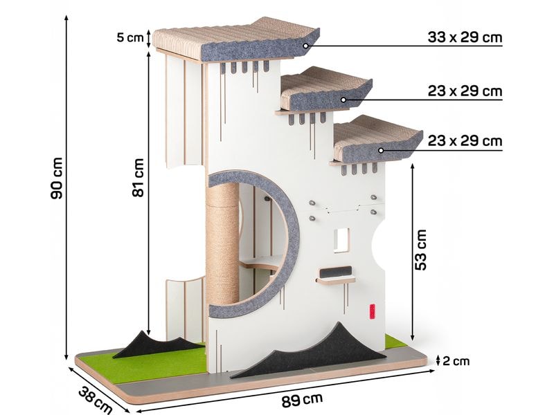 CanadianCat Design-Kratzmöbel Château Tatzberg Grau/Weiss Stilvolles Kratzmöbel für Katzen mit Kletterturm