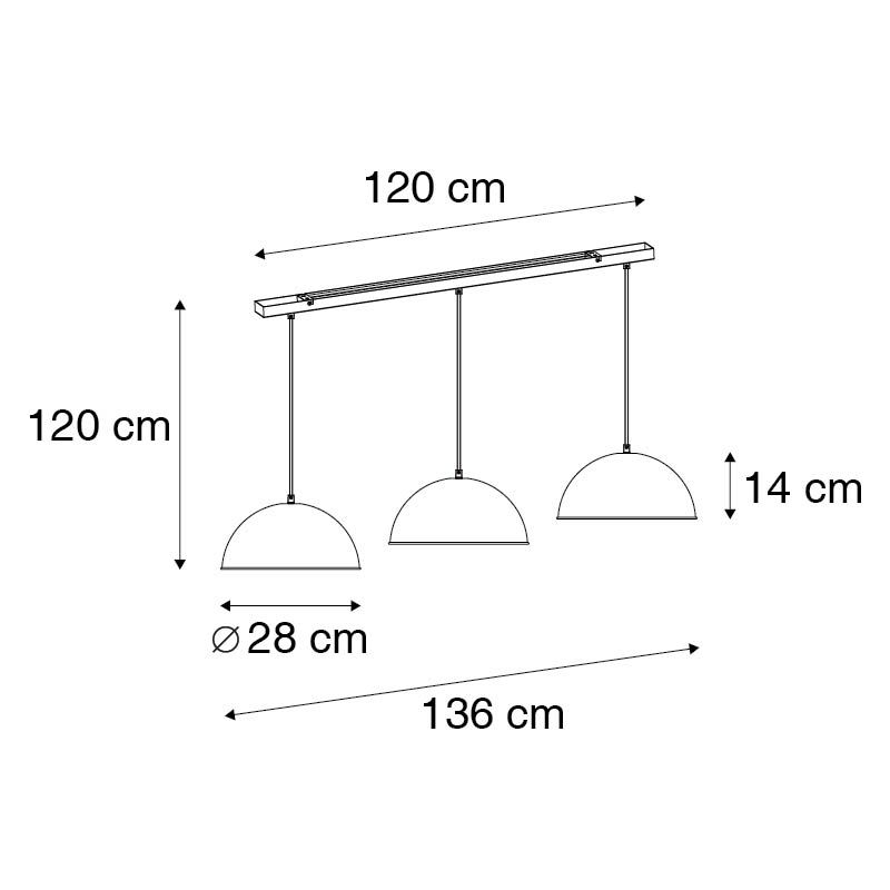 Smart hanglamp zwart met goud 3-lichts incl. Wifi A60 - Magnax