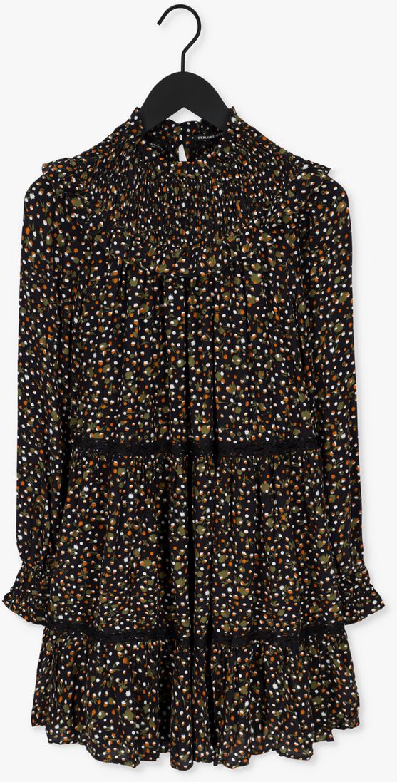 SCOTCH & SODA zwarte scotch & soda mini jurk smocked and tiered long sleeved dress