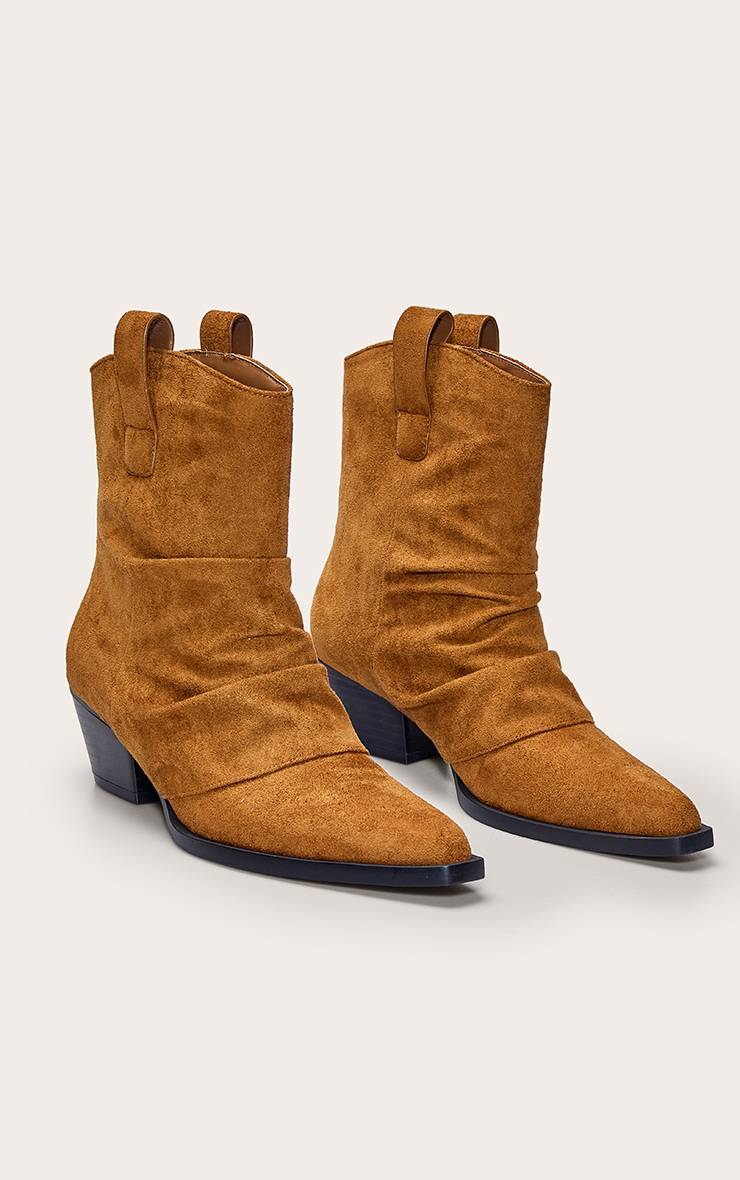 Marron Bottine Western Plissée En Daim