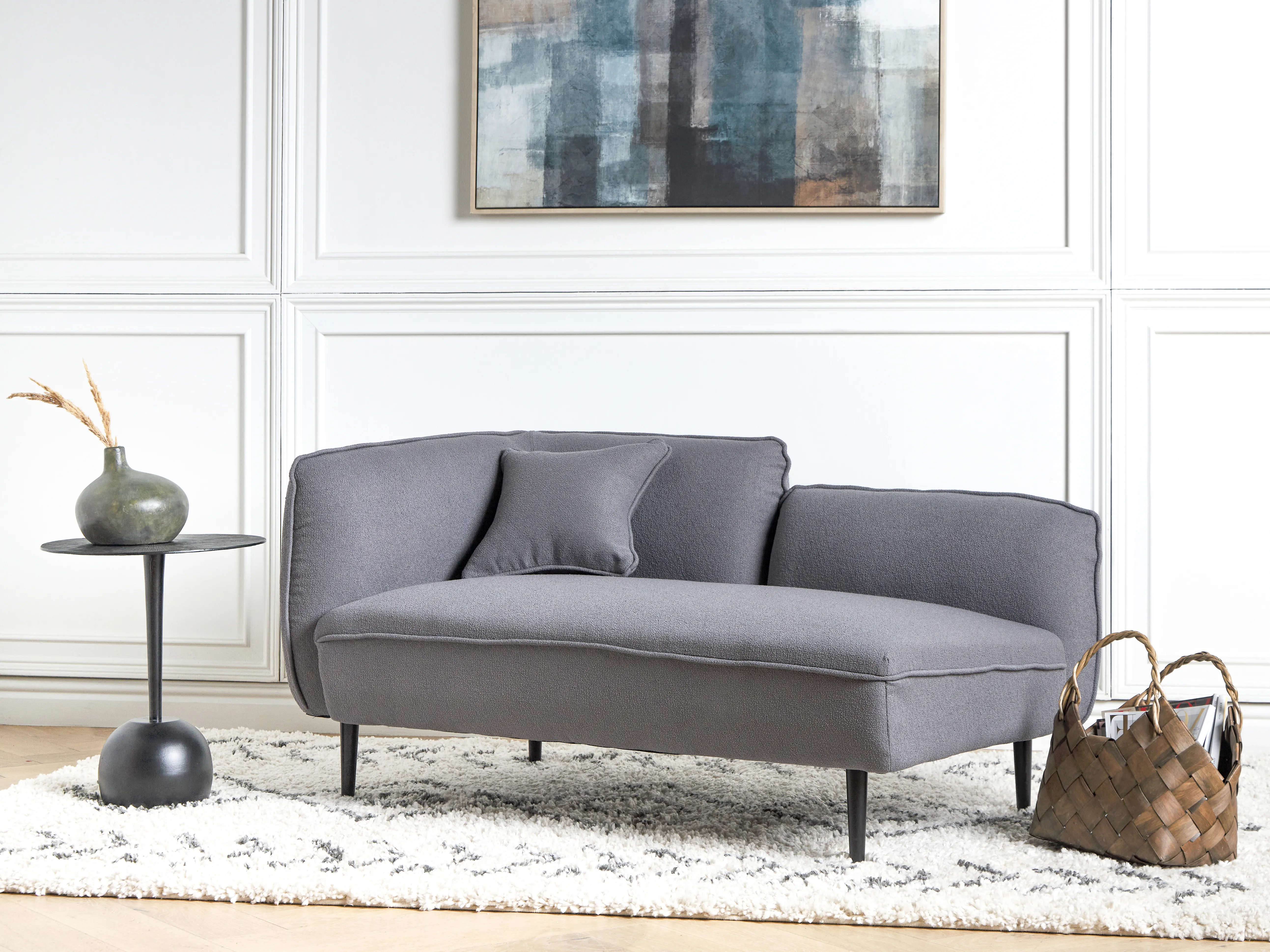 Linkszijdige chaise longue CHEVANNES Bouclé Donkergrijs