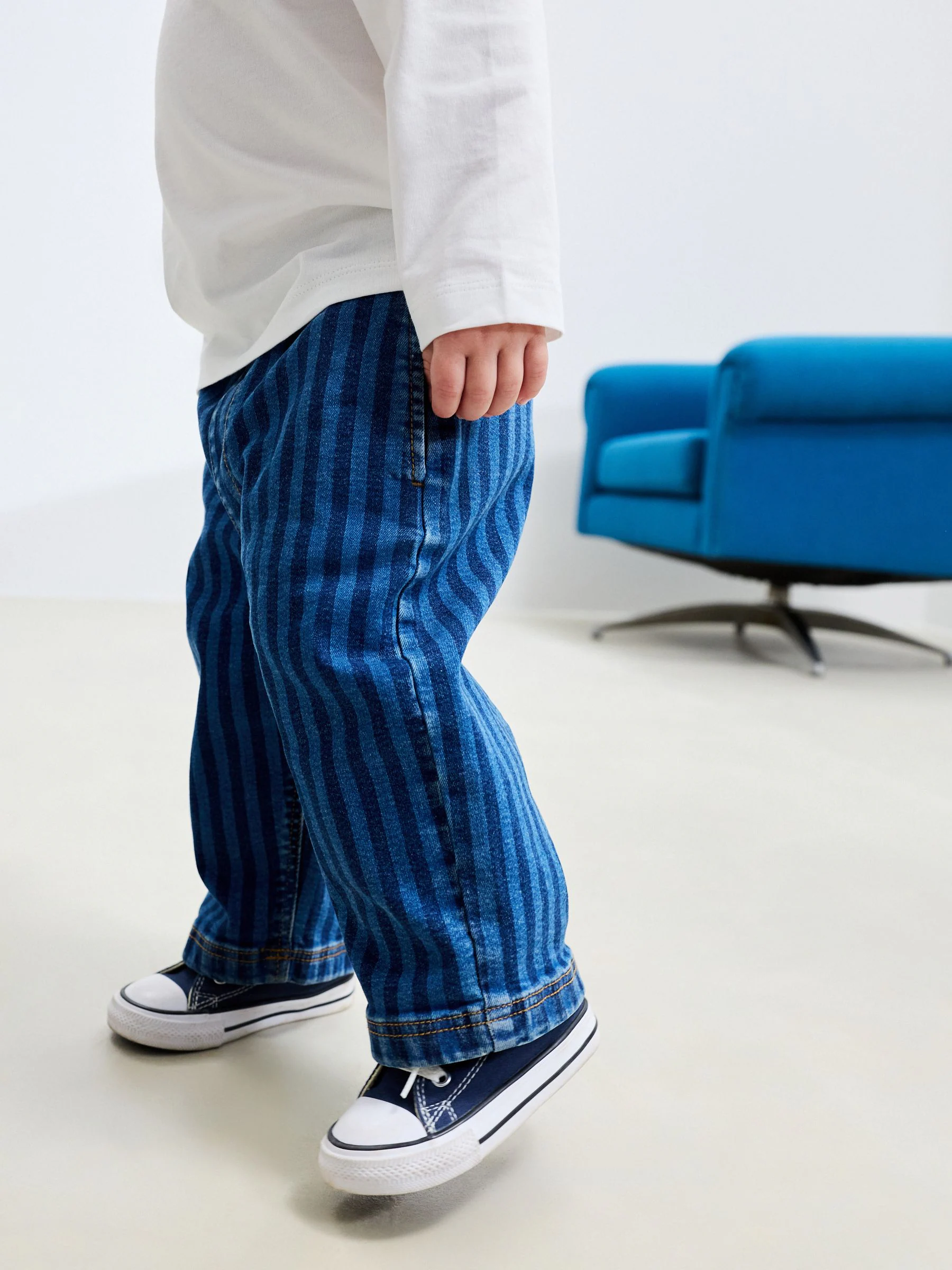 Donkerblauw gestreept - Gap Wijde jeans met elastische taille (3mnd -7jr)