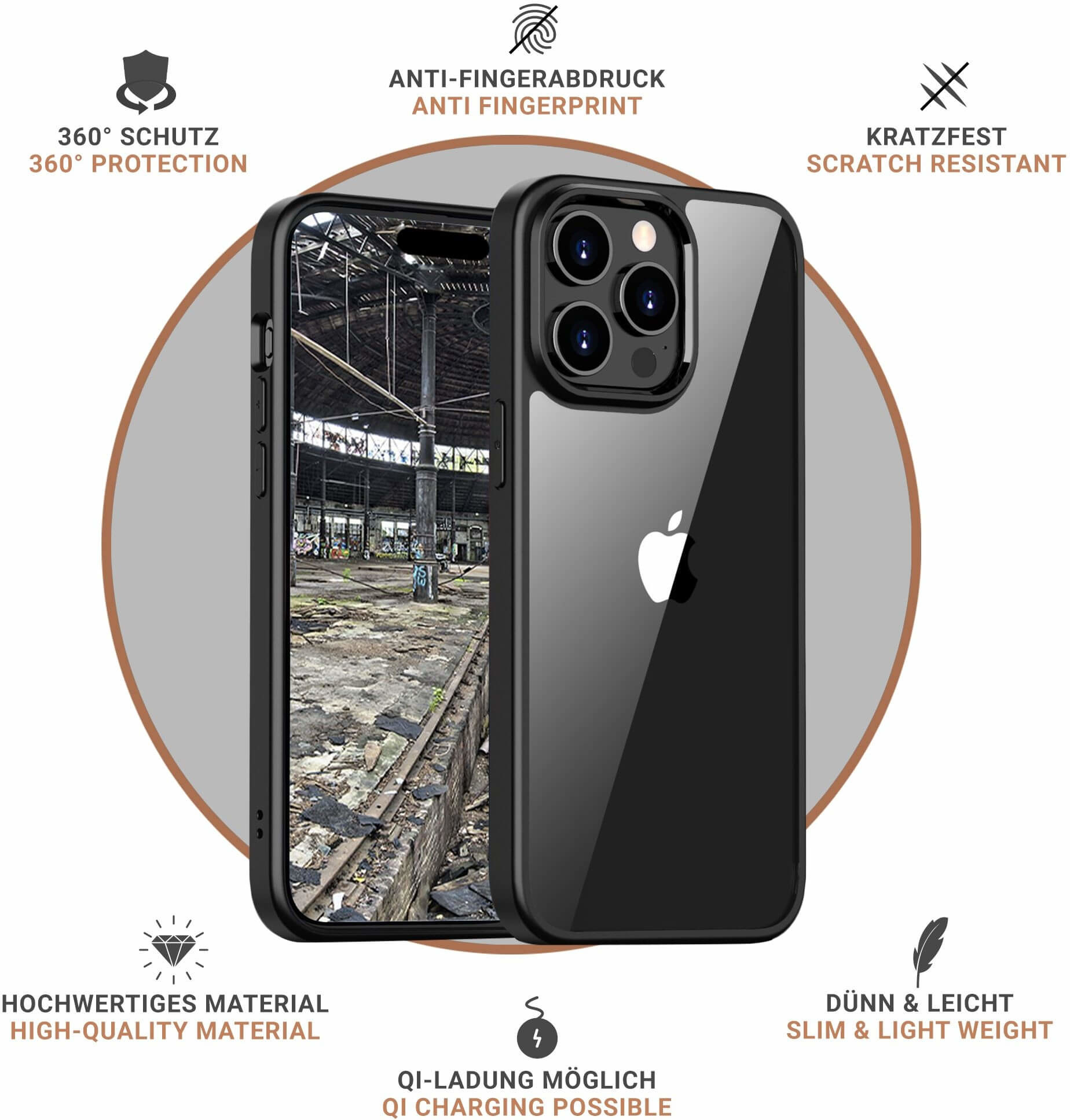 iPhone 15 Pro Max Hybrid Hülle TPU Bumper   Acryl Rückseite Pankow Hybrid (11039) - Schwarz / Transparent