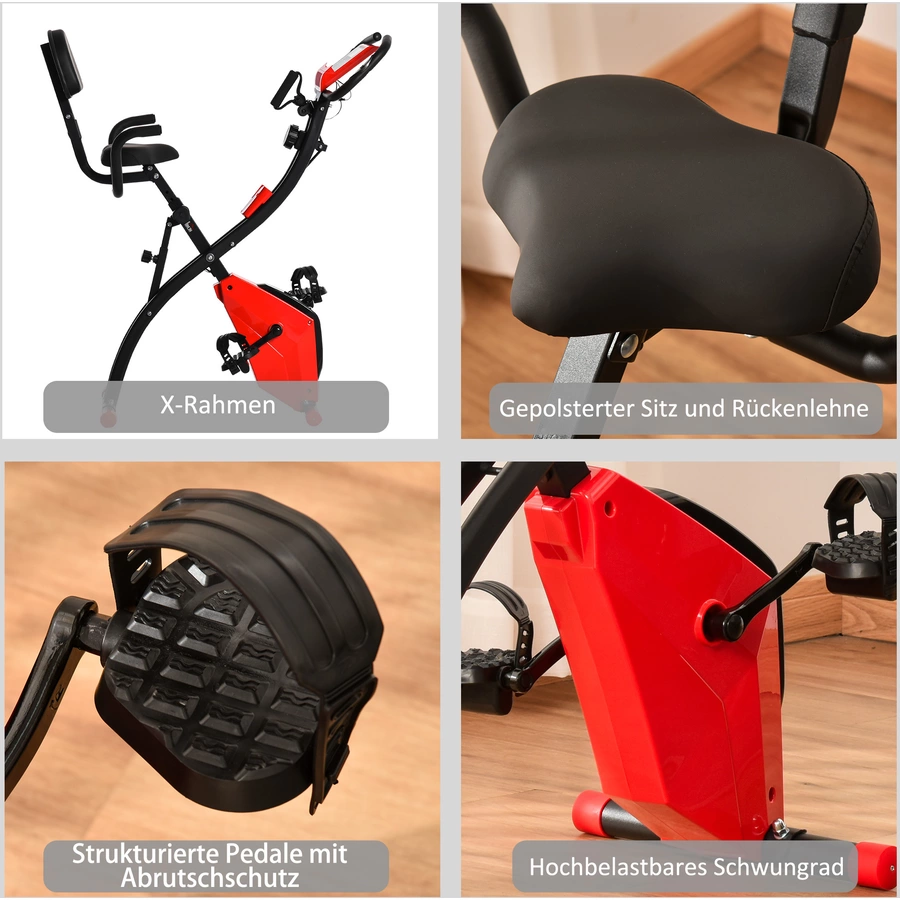 HOMCOM Fahrradtrainer mit LCD Display rot, schwarz