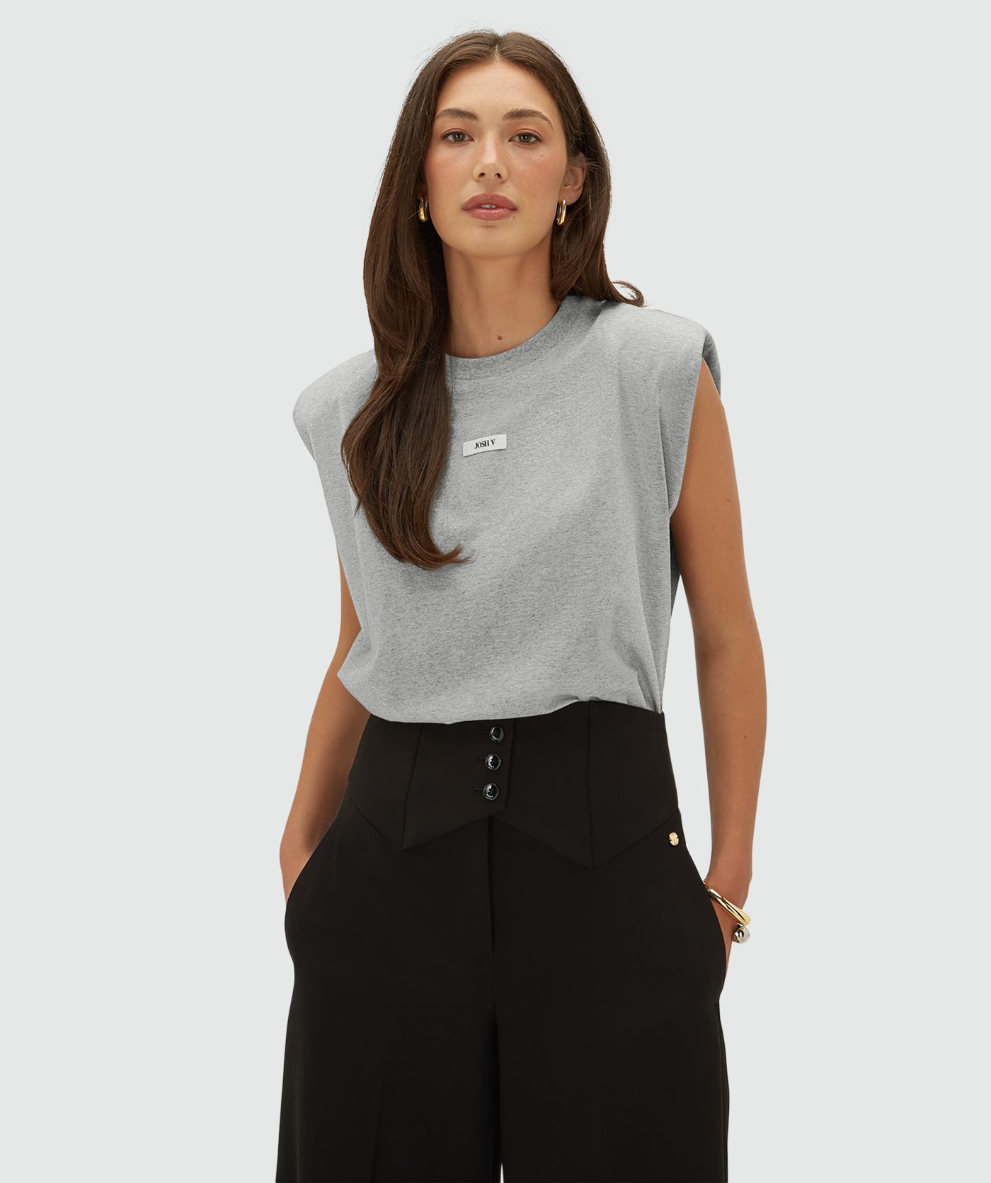 JV-SUE regular fit T-shirt met logo - mid grey melange