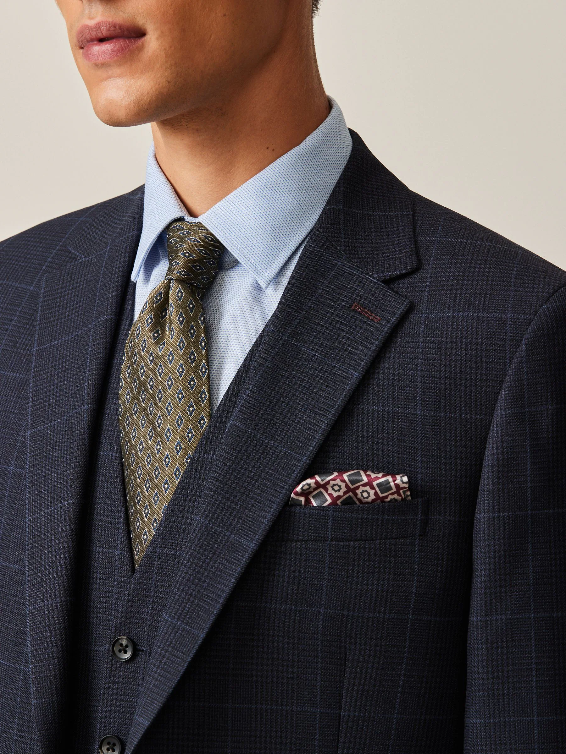 Donkerblauw - Prince of Wales geruit kostuum: colbert