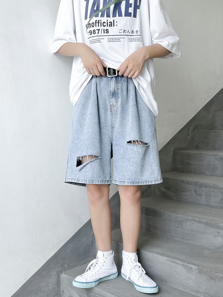 Breeson - Middelhoge denim shorts met distressed effect