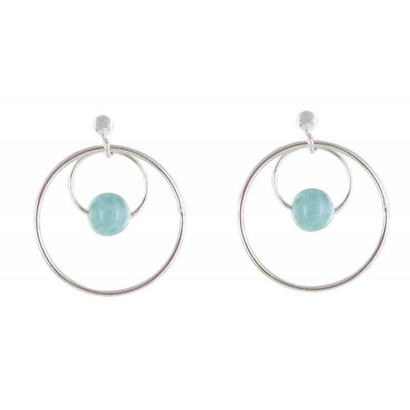 Boucles d'Oreilles Argent Créoles et Larimars