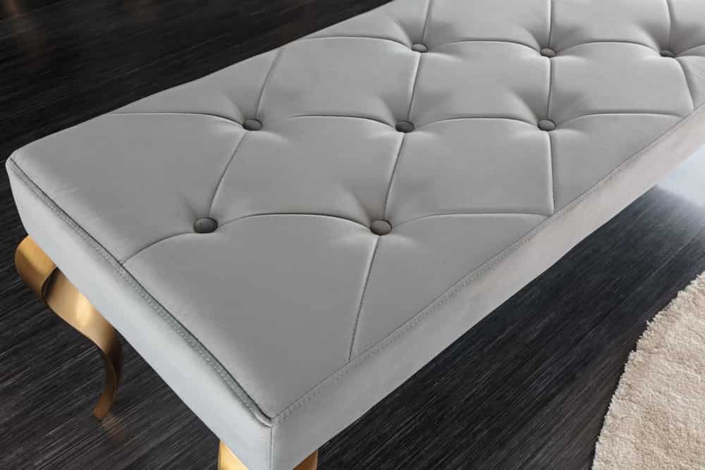 Design Sitzbank MODERN BAROCK 175cm grau Samt gold Edelstahl