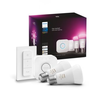 Philips Hue starterkit - wit en gekleurd 11W - 2 lampen met dimmer switch - E27