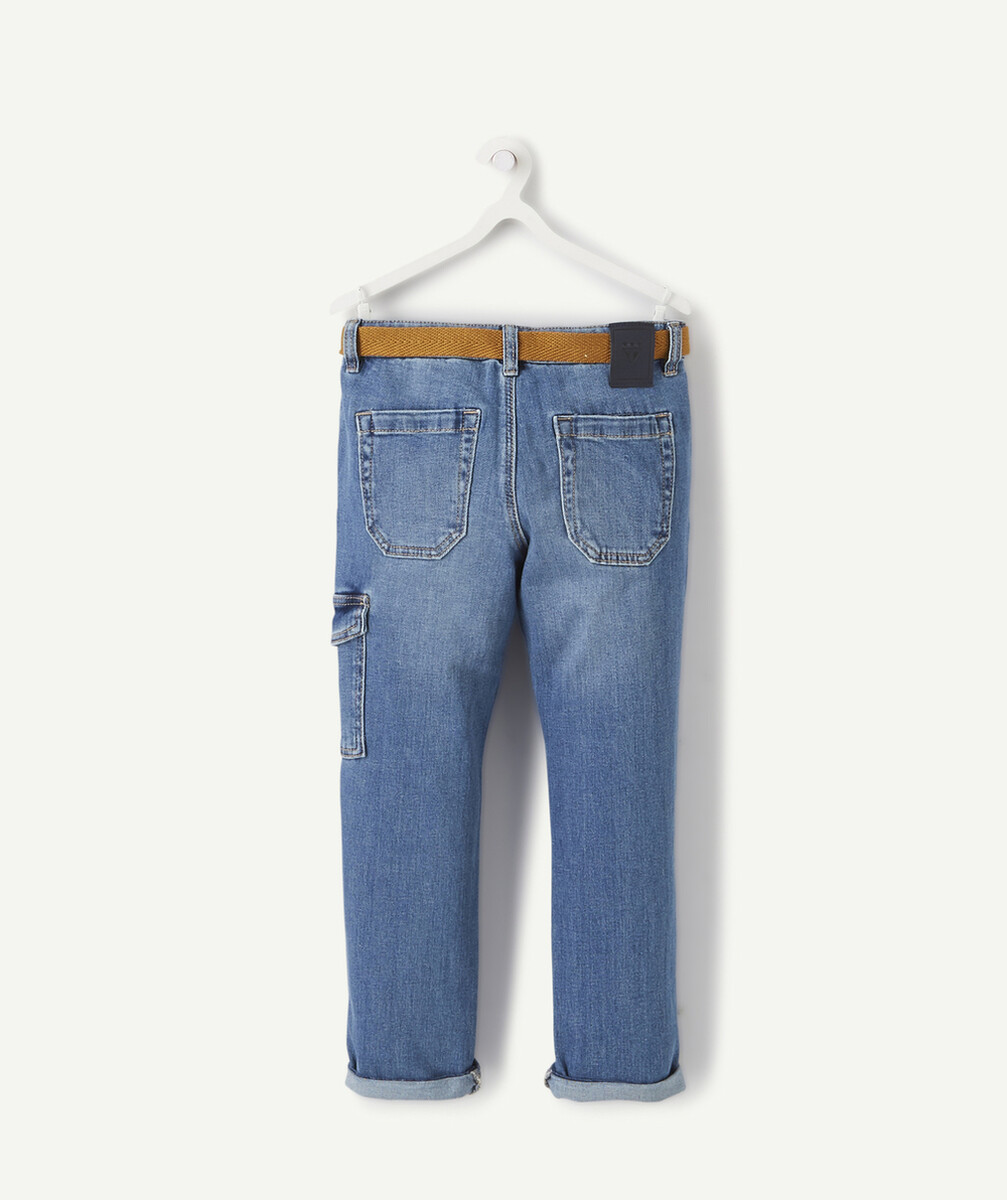 VICTOR LE JEAN SLIM BLEU EFFET DÉLAVÉ AVEC CEINTURE CAMEL TAILLE +